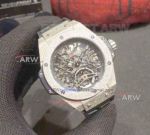 Perfect Replica Hublot Skeleton Dial Black Rubber Band Watch 45mm